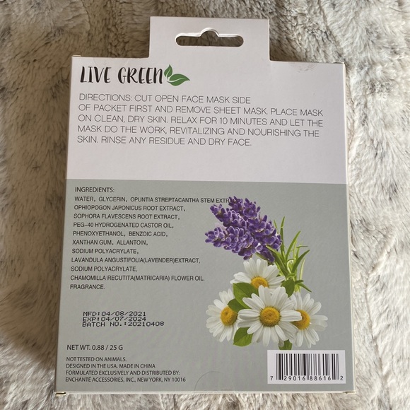 NIB Live Green Lavender & Chamomile Face Masks - Picture 2 of 2